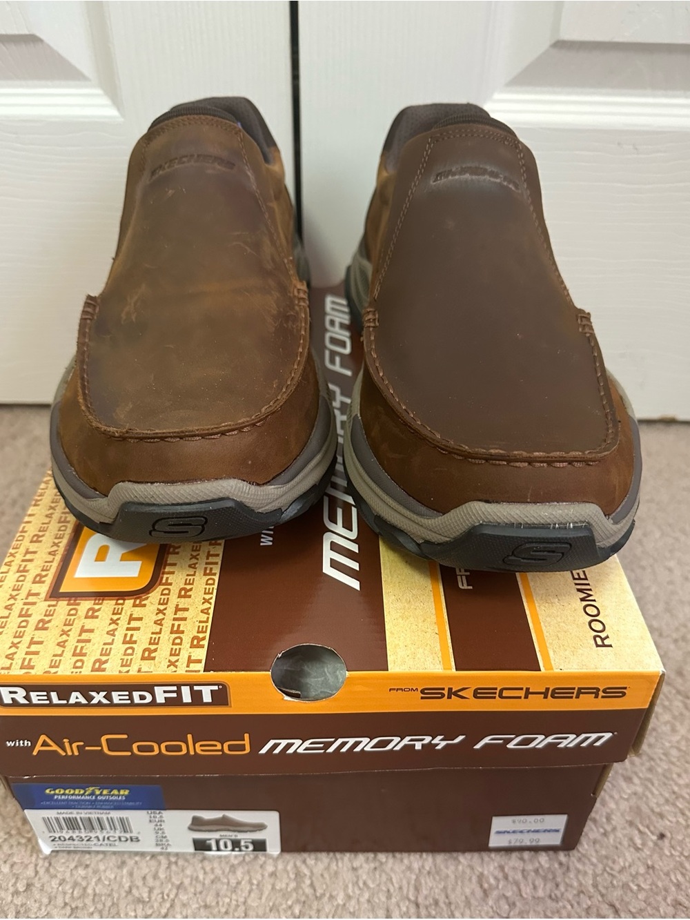 Skechers Men's Brown Leather Slip-On Casual Loafers